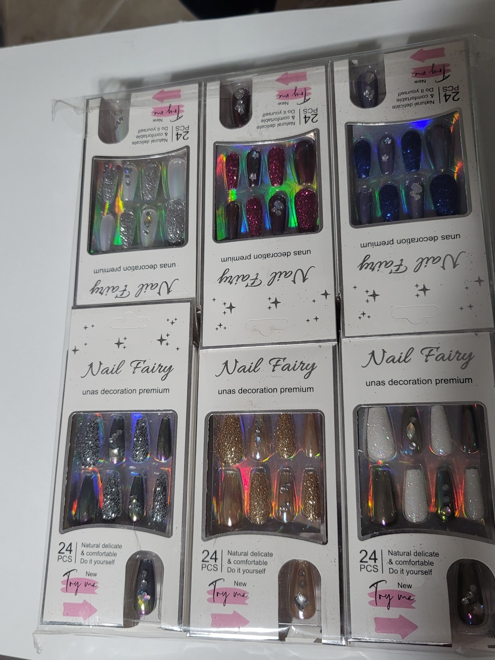 Bundle Of 6, Press-On Nail Set – Assorted Glitter and Holographic Colors